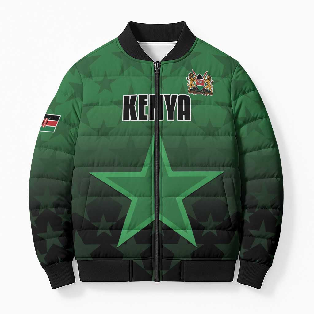 Custom Kenya Football Bomber Puffer Jacket Go Harambee Stars - Green Jersey - Wonder Print Shop