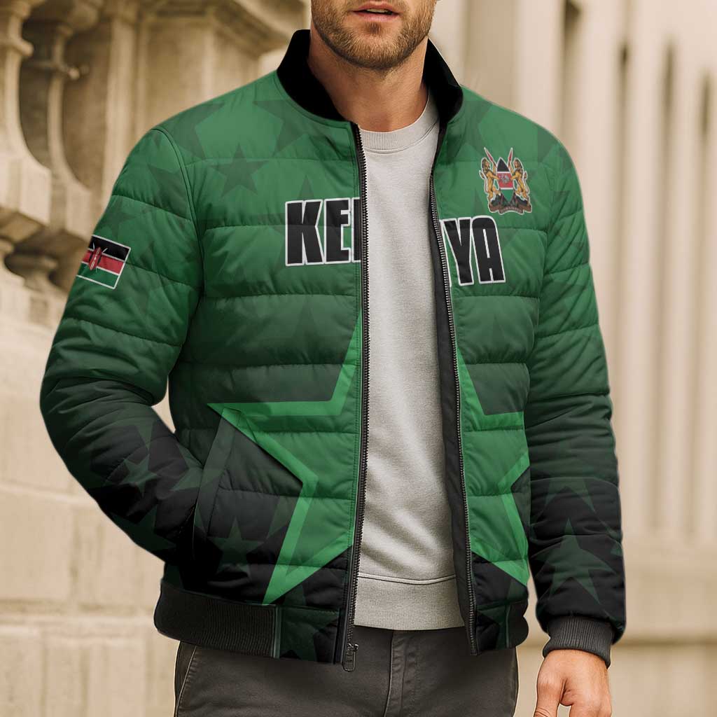Custom Kenya Football Bomber Puffer Jacket Go Harambee Stars - Green Jersey - Wonder Print Shop