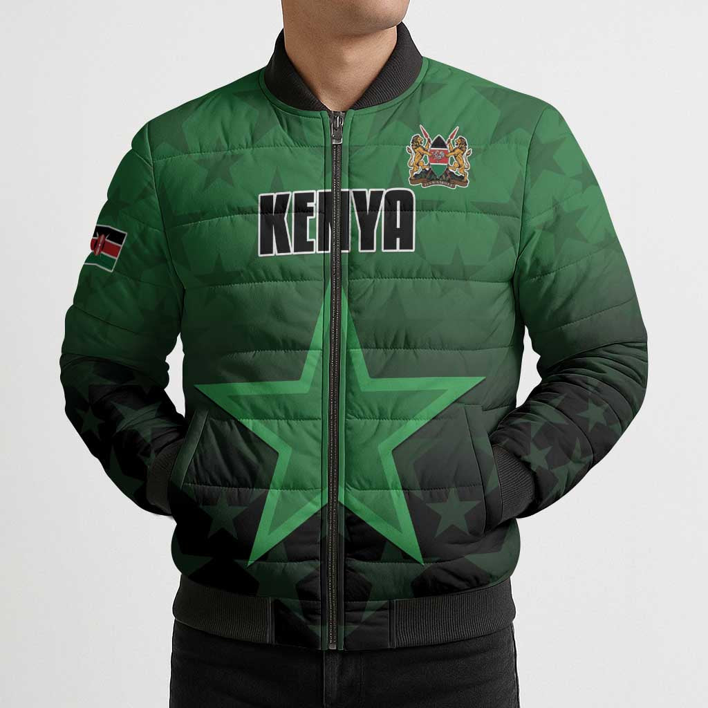 Custom Kenya Football Bomber Puffer Jacket Go Harambee Stars - Green Jersey - Wonder Print Shop