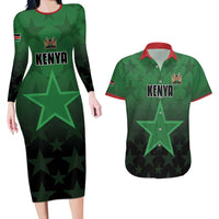 Custom Kenya Football Couples Matching Long Sleeve Bodycon Dress and Hawaiian Shirt Go Harambee Stars - Green Jersey - Wonder Print Shop
