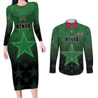 Custom Kenya Football Couples Matching Long Sleeve Bodycon Dress and Long Sleeve Button Shirt Go Harambee Stars - Green Jersey - Wonder Print Shop