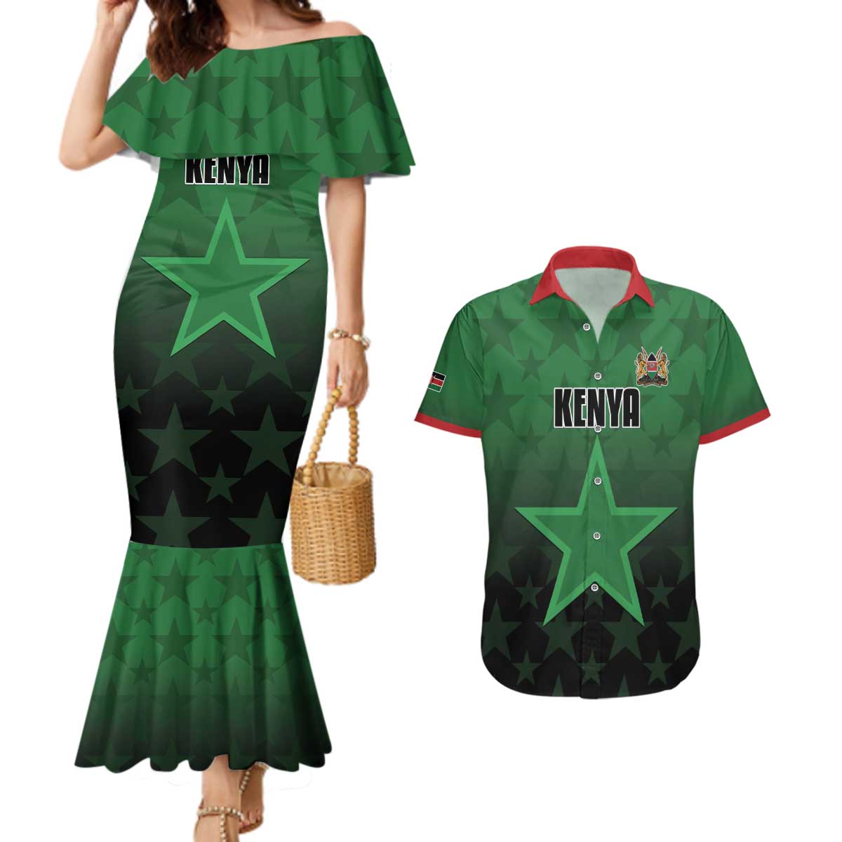 Custom Kenya Football Couples Matching Mermaid Dress and Hawaiian Shirt Go Harambee Stars - Green Jersey - Wonder Print Shop