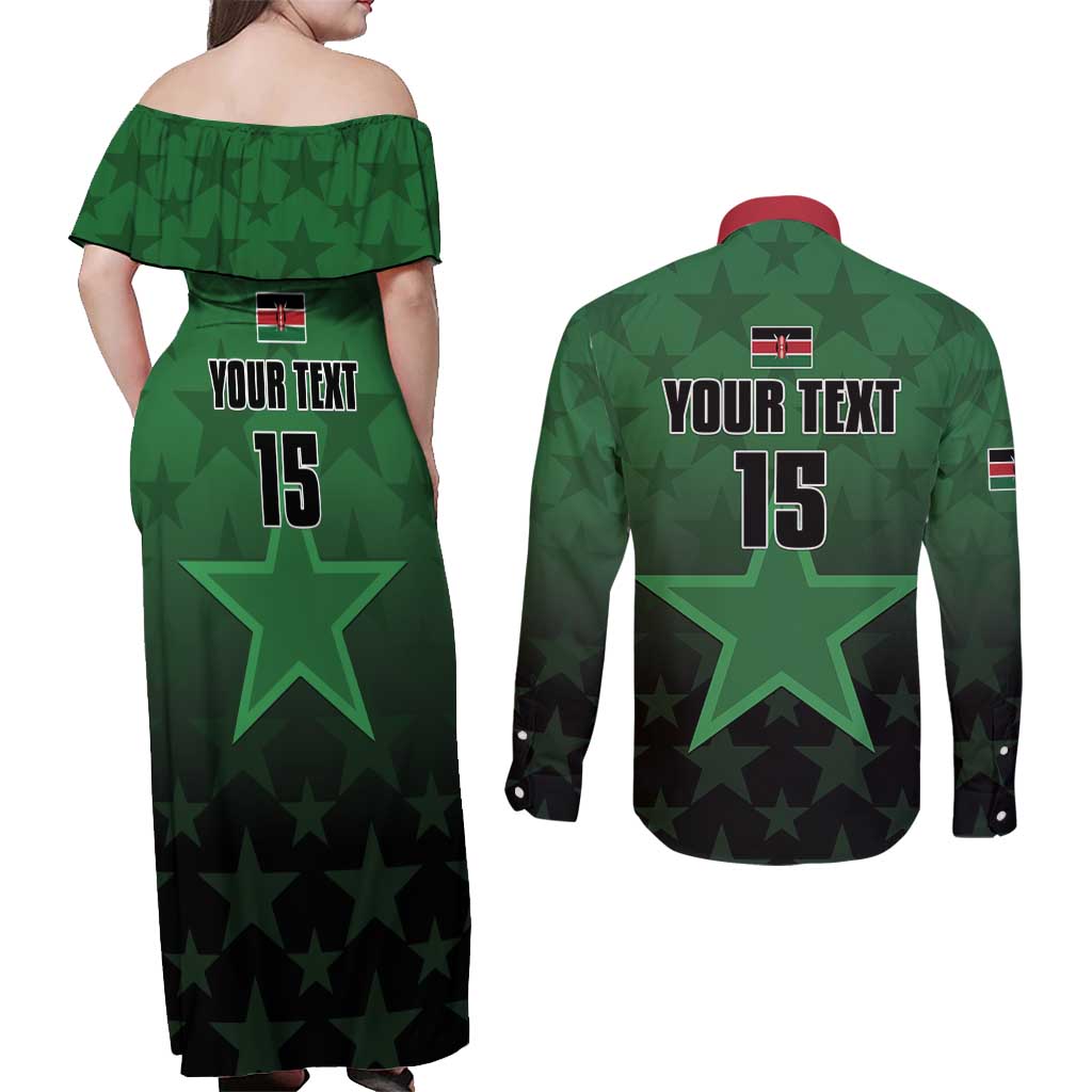 Custom Kenya Football Couples Matching Off Shoulder Maxi Dress and Long Sleeve Button Shirt Go Harambee Stars - Green Jersey - Wonder Print Shop