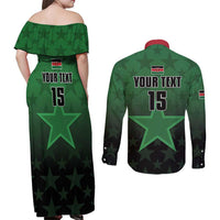 Custom Kenya Football Couples Matching Off Shoulder Maxi Dress and Long Sleeve Button Shirt Go Harambee Stars - Green Jersey - Wonder Print Shop