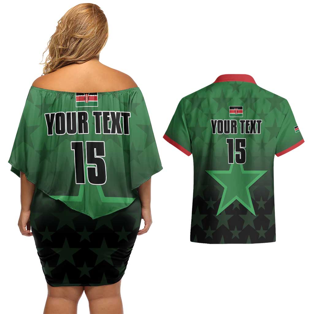 Custom Kenya Football Couples Matching Off Shoulder Short Dress and Hawaiian Shirt Go Harambee Stars - Green Jersey - Wonder Print Shop