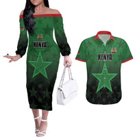 Custom Kenya Football Couples Matching Off The Shoulder Long Sleeve Dress and Hawaiian Shirt Go Harambee Stars - Green Jersey - Wonder Print Shop