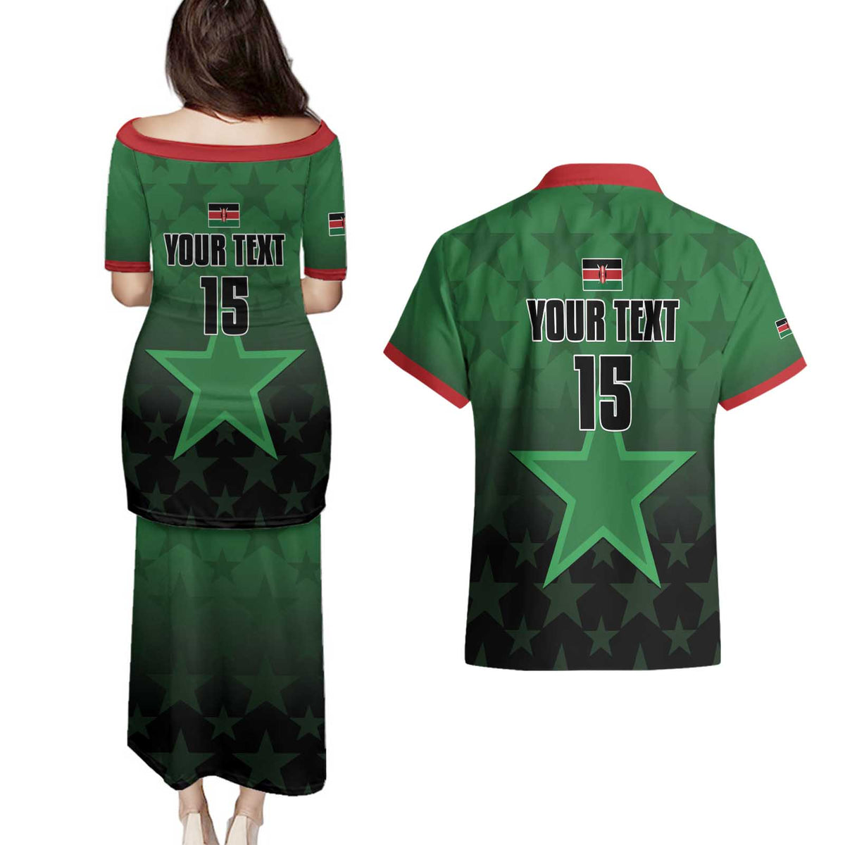 Custom Kenya Football Couples Matching Puletasi and Hawaiian Shirt Go Harambee Stars - Green Jersey - Wonder Print Shop
