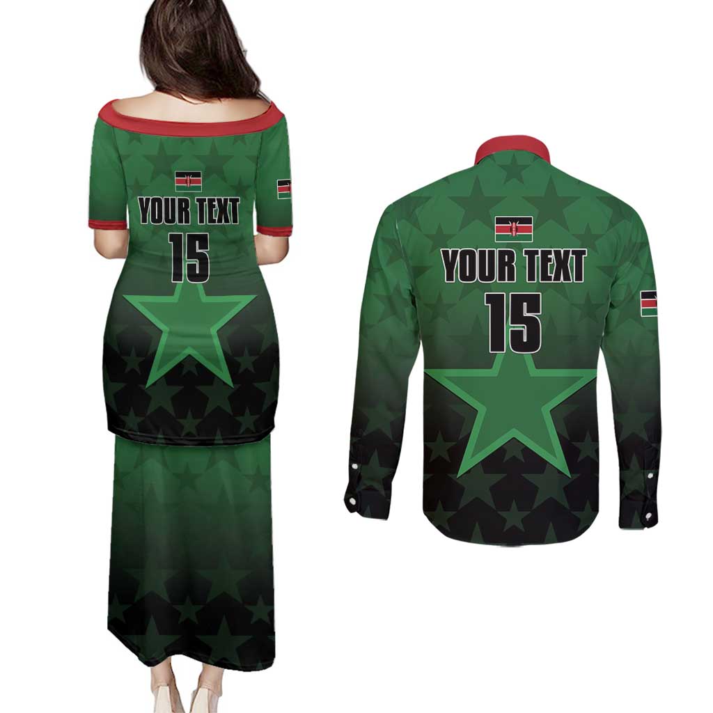 Custom Kenya Football Couples Matching Puletasi and Long Sleeve Button Shirt Go Harambee Stars - Green Jersey - Wonder Print Shop