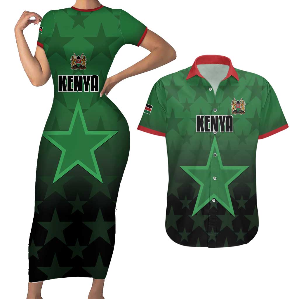 Custom Kenya Football Couples Matching Short Sleeve Bodycon Dress and Hawaiian Shirt Go Harambee Stars - Green Jersey - Wonder Print Shop