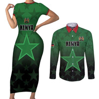 Custom Kenya Football Couples Matching Short Sleeve Bodycon Dress and Long Sleeve Button Shirt Go Harambee Stars - Green Jersey - Wonder Print Shop