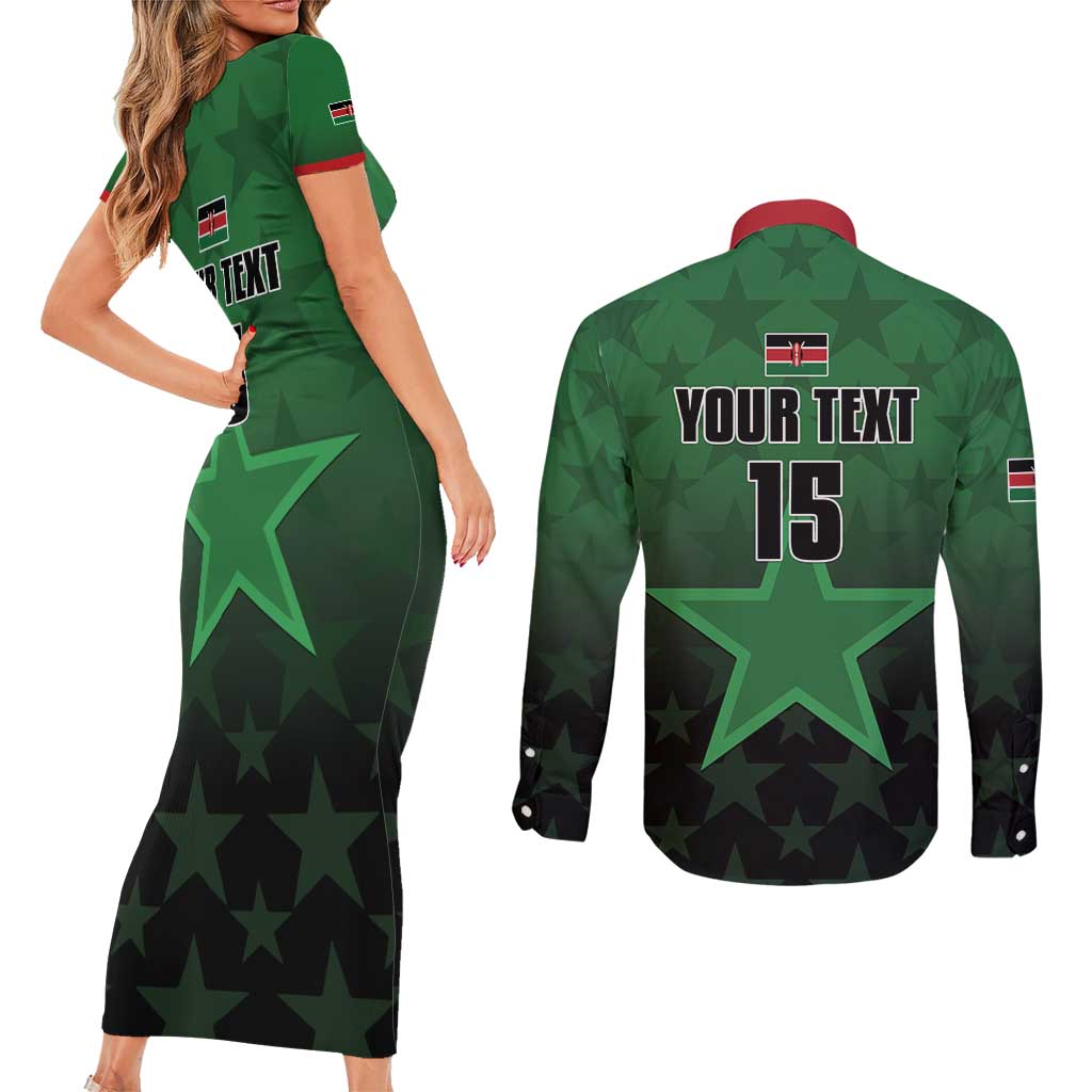 Custom Kenya Football Couples Matching Short Sleeve Bodycon Dress and Long Sleeve Button Shirt Go Harambee Stars - Green Jersey - Wonder Print Shop