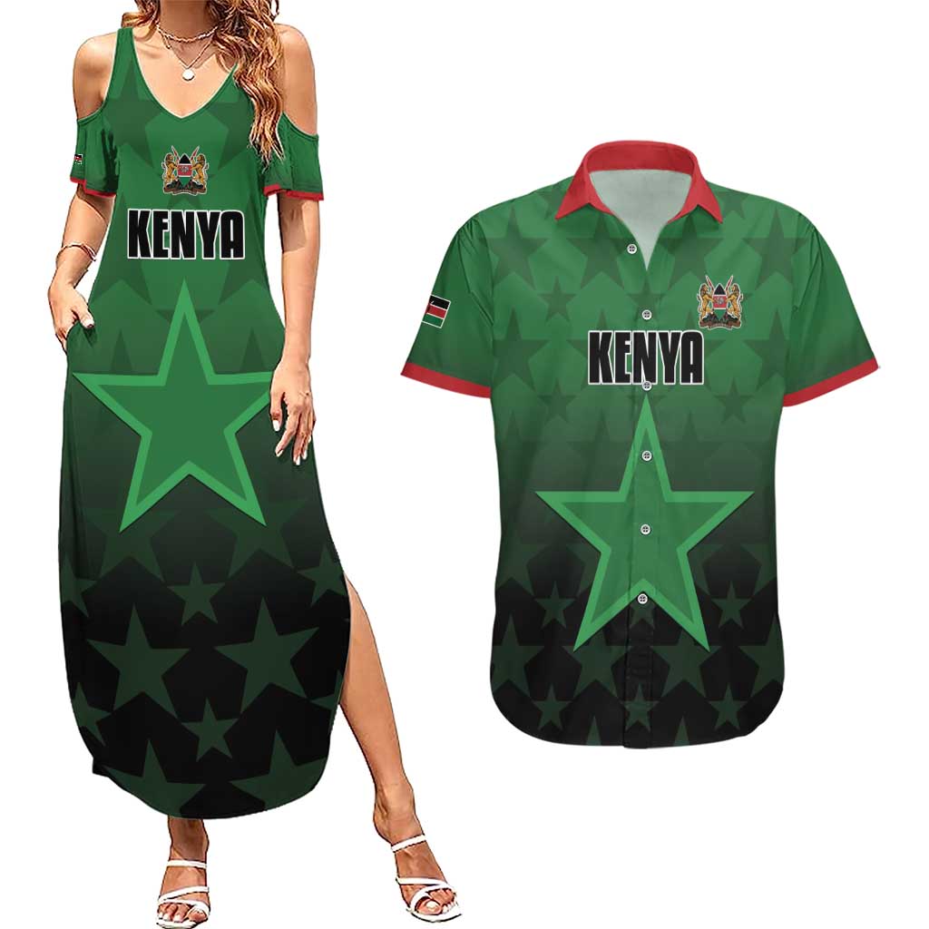 Custom Kenya Football Couples Matching Summer Maxi Dress and Hawaiian Shirt Go Harambee Stars - Green Jersey - Wonder Print Shop