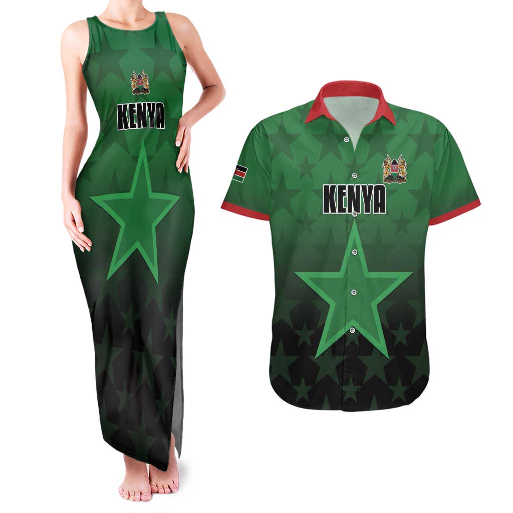 Custom Kenya Football Couples Matching Tank Maxi Dress and Hawaiian Shirt Go Harambee Stars - Green Jersey - Wonder Print Shop