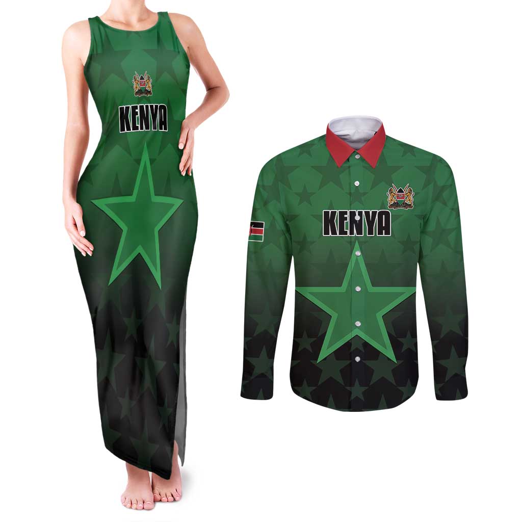 Custom Kenya Football Couples Matching Tank Maxi Dress and Long Sleeve Button Shirt Go Harambee Stars - Green Jersey - Wonder Print Shop