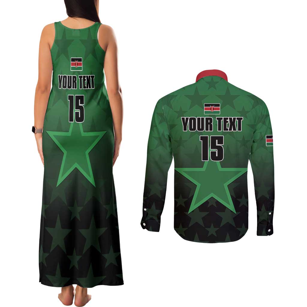Custom Kenya Football Couples Matching Tank Maxi Dress and Long Sleeve Button Shirt Go Harambee Stars - Green Jersey - Wonder Print Shop