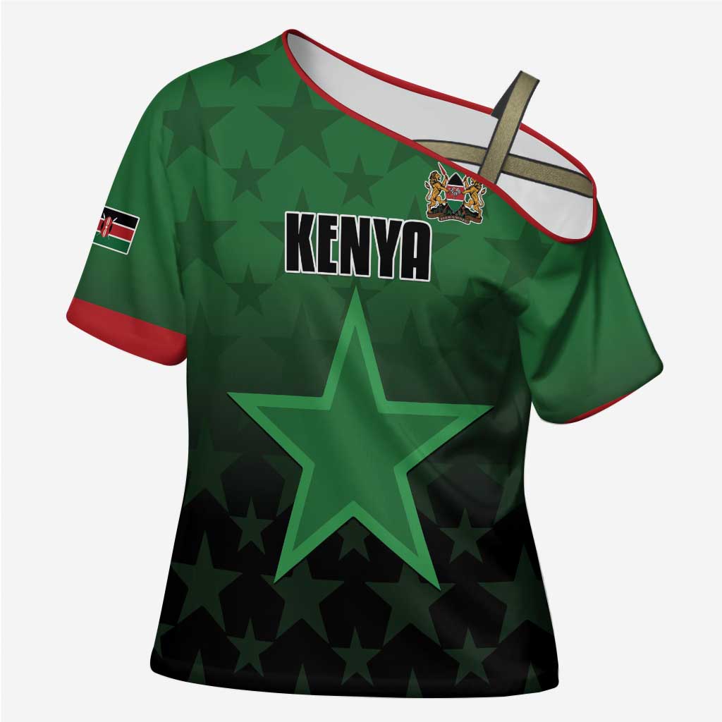 Custom Kenya Football Cross Shoulder Shirt Go Harambee Stars - Green Jersey - Wonder Print Shop