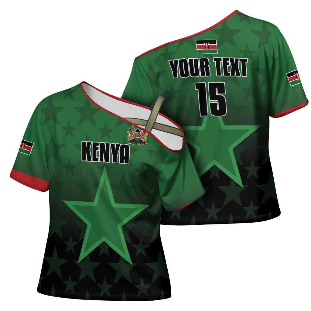 Custom Kenya Football Cross Shoulder Shirt Go Harambee Stars - Green Jersey - Wonder Print Shop