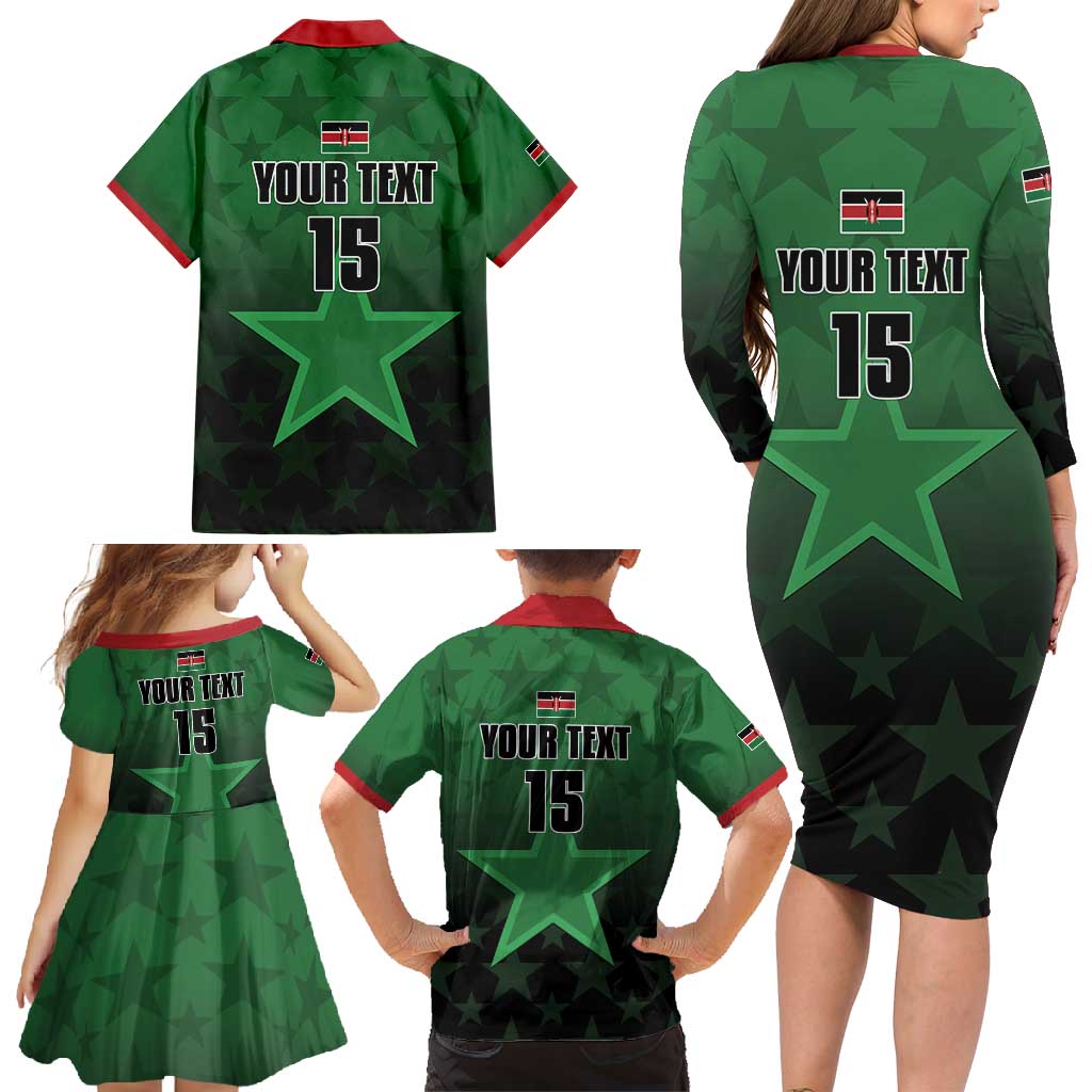 Custom Kenya Football Family Matching Long Sleeve Bodycon Dress and Hawaiian Shirt Go Harambee Stars - Green Jersey - Wonder Print Shop