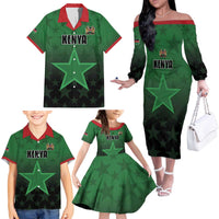 Custom Kenya Football Family Matching Off The Shoulder Long Sleeve Dress and Hawaiian Shirt Go Harambee Stars - Green Jersey - Wonder Print Shop