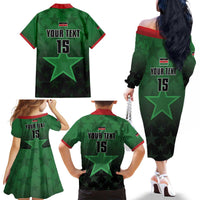 Custom Kenya Football Family Matching Off The Shoulder Long Sleeve Dress and Hawaiian Shirt Go Harambee Stars - Green Jersey - Wonder Print Shop