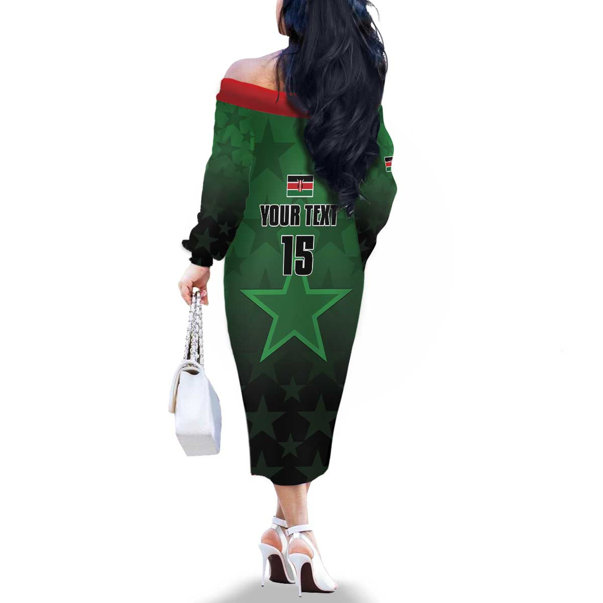 Custom Kenya Football Family Matching Off The Shoulder Long Sleeve Dress and Hawaiian Shirt Go Harambee Stars - Green Jersey - Wonder Print Shop