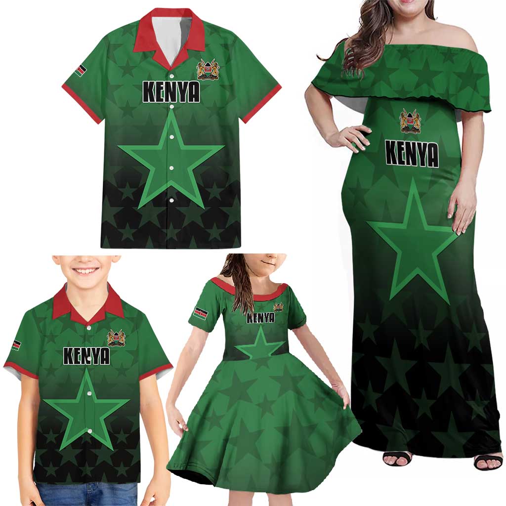 Custom Kenya Football Family Matching Off Shoulder Maxi Dress and Hawaiian Shirt Go Harambee Stars - Green Jersey - Wonder Print Shop