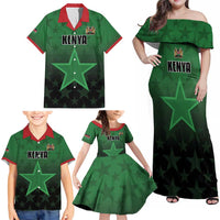 Custom Kenya Football Family Matching Off Shoulder Maxi Dress and Hawaiian Shirt Go Harambee Stars - Green Jersey - Wonder Print Shop