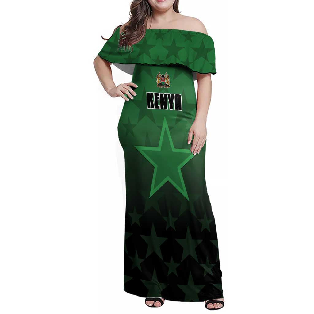 Custom Kenya Football Family Matching Off Shoulder Maxi Dress and Hawaiian Shirt Go Harambee Stars - Green Jersey - Wonder Print Shop