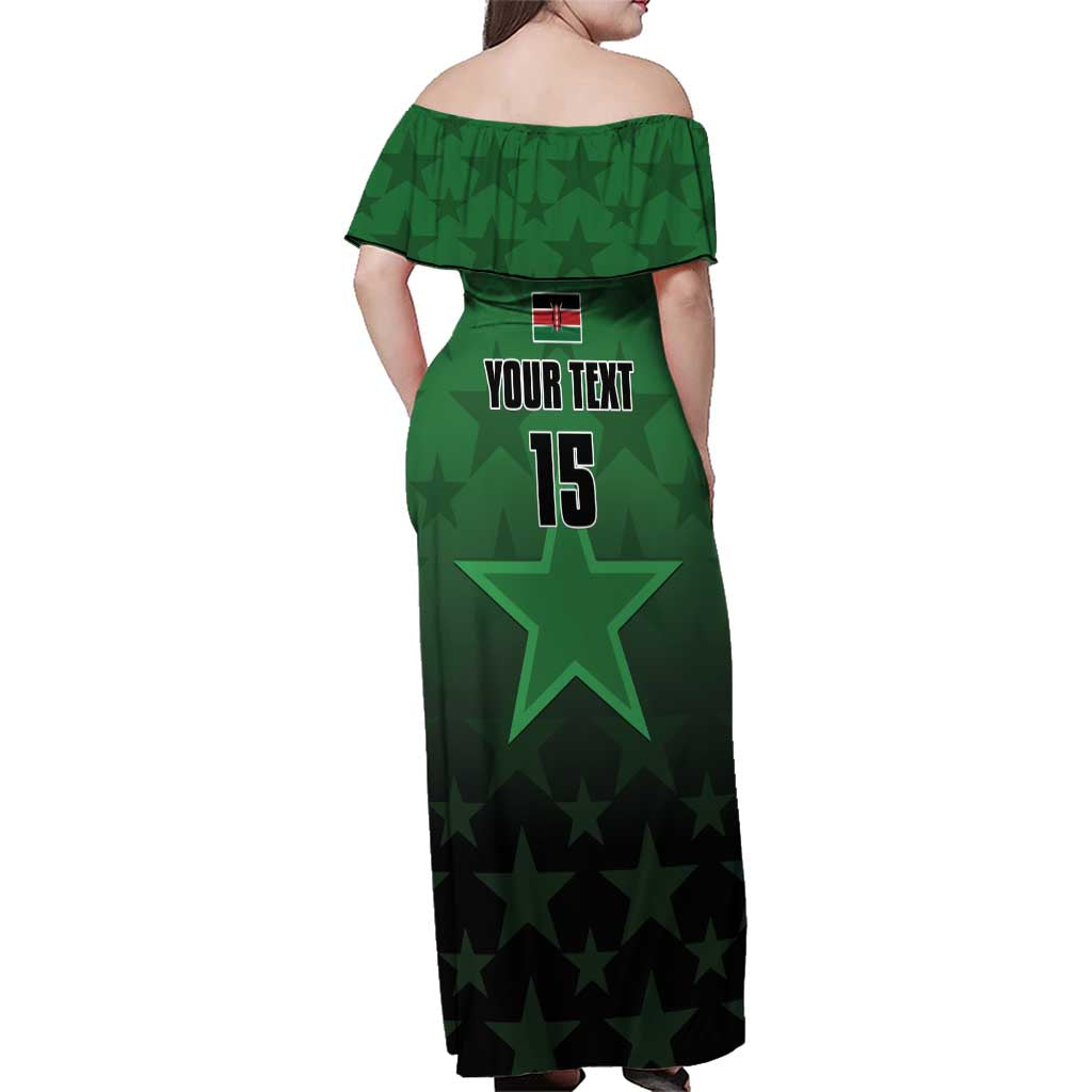 Custom Kenya Football Family Matching Off Shoulder Maxi Dress and Hawaiian Shirt Go Harambee Stars - Green Jersey - Wonder Print Shop