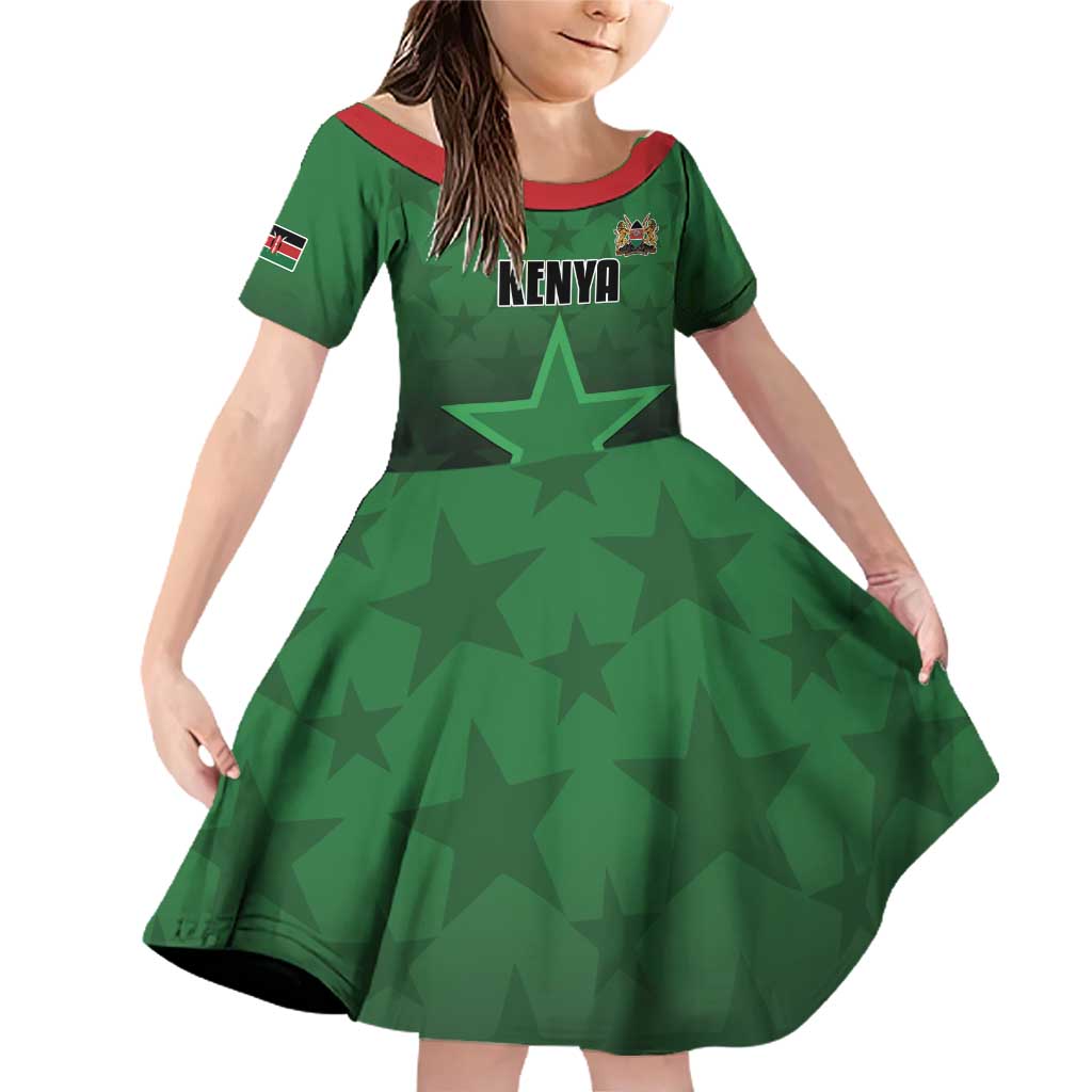 Custom Kenya Football Family Matching Off Shoulder Short Dress and Hawaiian Shirt Go Harambee Stars - Green Jersey - Wonder Print Shop