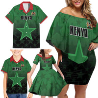 Custom Kenya Football Family Matching Off Shoulder Short Dress and Hawaiian Shirt Go Harambee Stars - Green Jersey - Wonder Print Shop