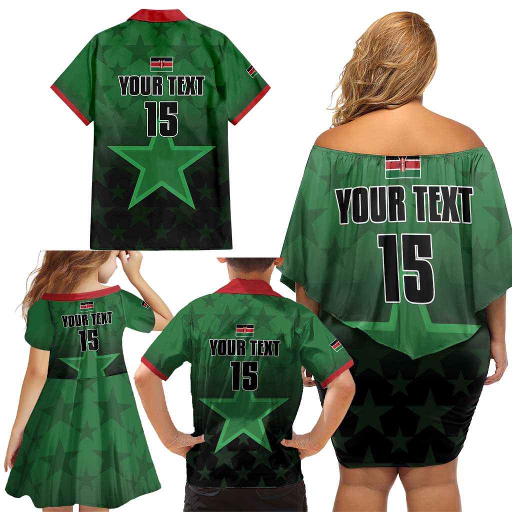 Custom Kenya Football Family Matching Off Shoulder Short Dress and Hawaiian Shirt Go Harambee Stars - Green Jersey - Wonder Print Shop