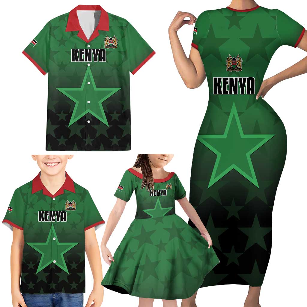Custom Kenya Football Family Matching Short Sleeve Bodycon Dress and Hawaiian Shirt Go Harambee Stars - Green Jersey - Wonder Print Shop