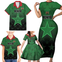Custom Kenya Football Family Matching Short Sleeve Bodycon Dress and Hawaiian Shirt Go Harambee Stars - Green Jersey - Wonder Print Shop