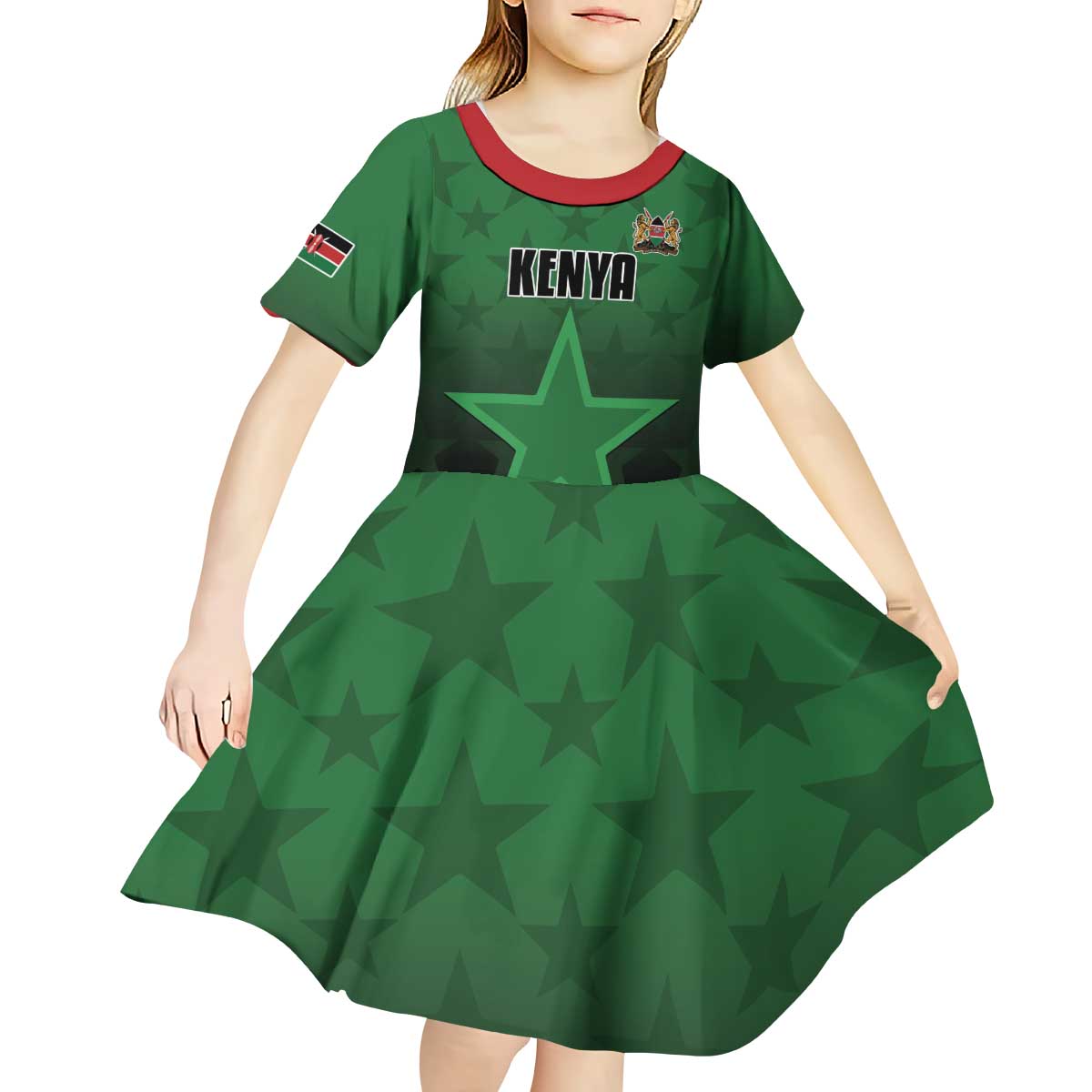 Custom Kenya Football Kid Short Sleeve Dress Go Harambee Stars - Green Jersey - Wonder Print Shop