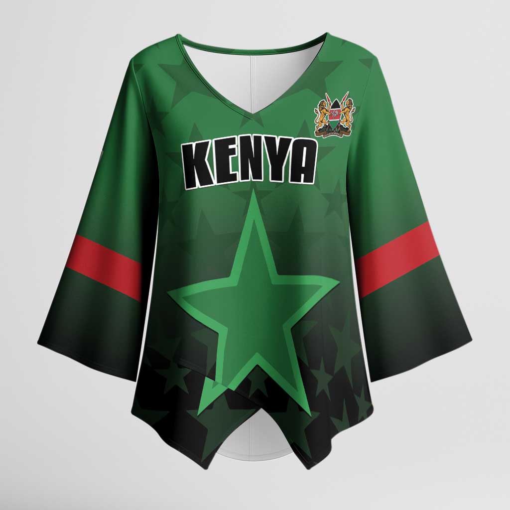 Custom Kenya Football Kimono Sleeve Blouse Go Harambee Stars - Green Jersey - Wonder Print Shop