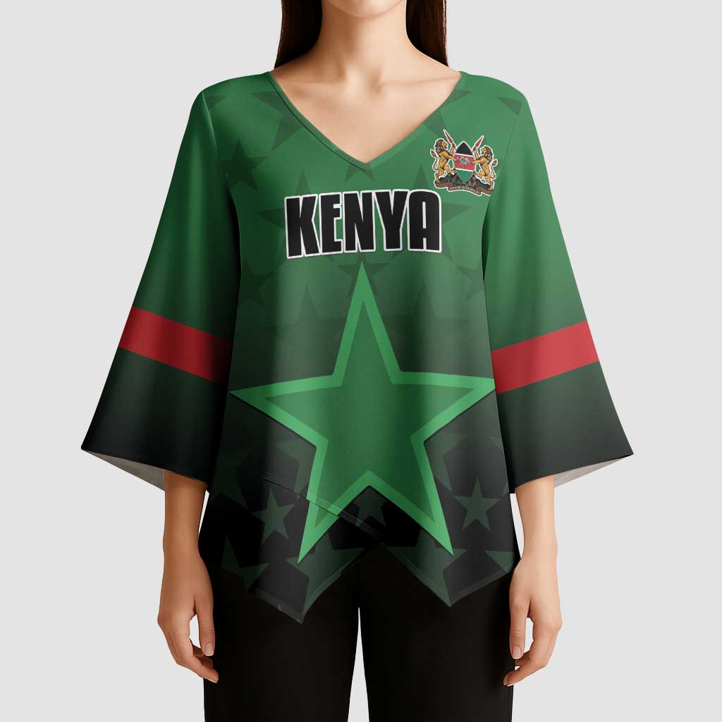 Custom Kenya Football Kimono Sleeve Blouse Go Harambee Stars - Green Jersey - Wonder Print Shop