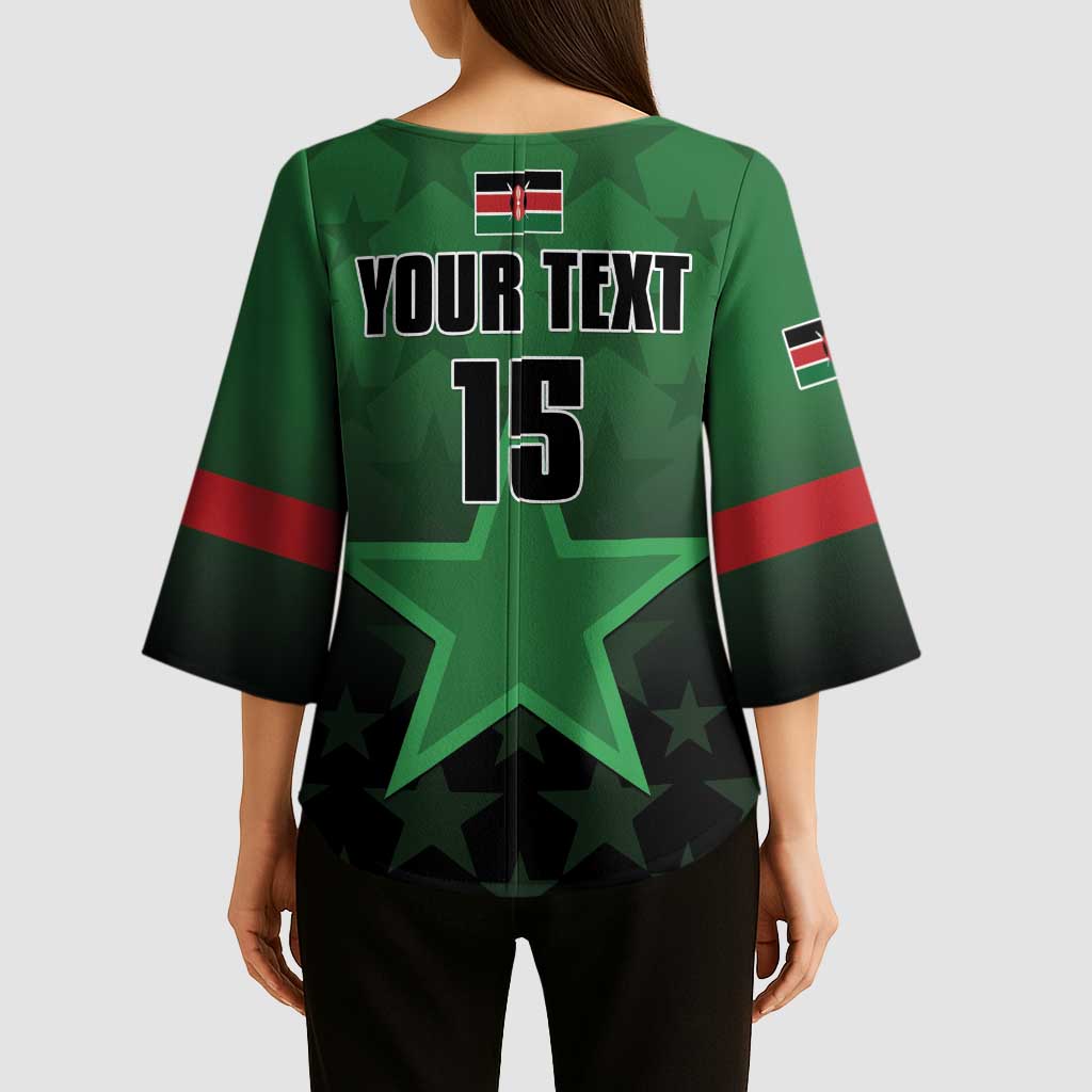 Custom Kenya Football Kimono Sleeve Blouse Go Harambee Stars - Green Jersey - Wonder Print Shop