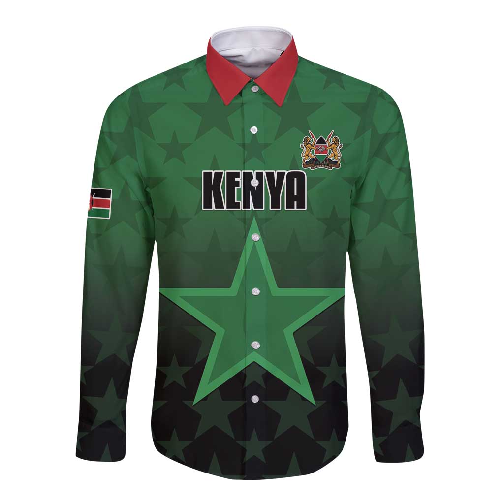 Custom Kenya Football Long Sleeve Button Shirt Go Harambee Stars - Green Jersey - Wonder Print Shop