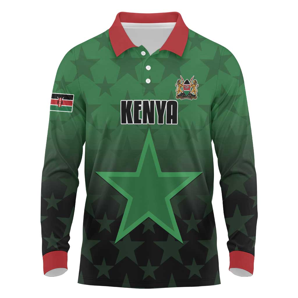 Custom Kenya Football Long Sleeve Polo Shirt Go Harambee Stars - Green Jersey - Wonder Print Shop