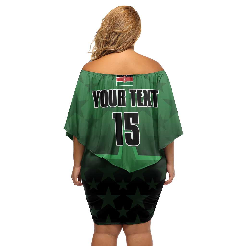 Custom Kenya Football Off Shoulder Short Dress Go Harambee Stars - Green Jersey - Wonder Print Shop