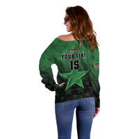 Custom Kenya Football Off Shoulder Sweater Go Harambee Stars - Green Jersey - Wonder Print Shop