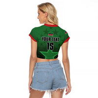 Custom Kenya Football Raglan Cropped T Shirt Go Harambee Stars - Green Jersey - Wonder Print Shop