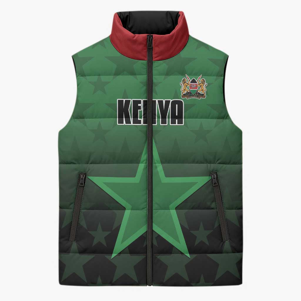 Custom Kenya Football Sleeveless Puffer Jacket Go Harambee Stars - Green Jersey - Wonder Print Shop