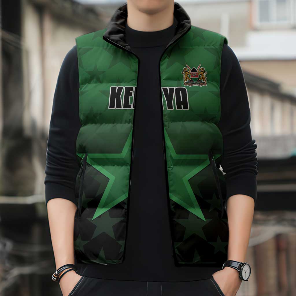 Custom Kenya Football Sleeveless Puffer Jacket Go Harambee Stars - Green Jersey - Wonder Print Shop