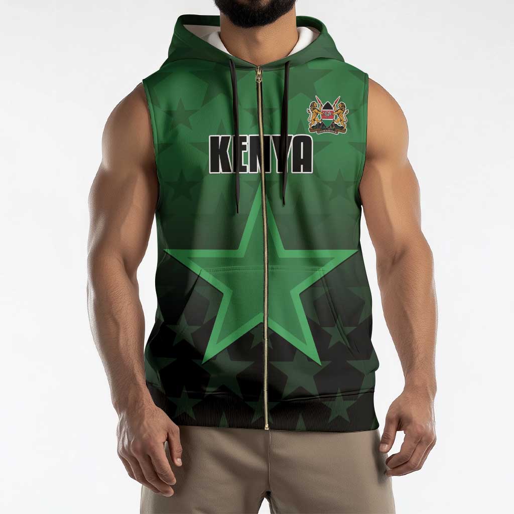 Custom Kenya Football Sleeveless Zip Hoodie Go Harambee Stars - Green Jersey - Wonder Print Shop
