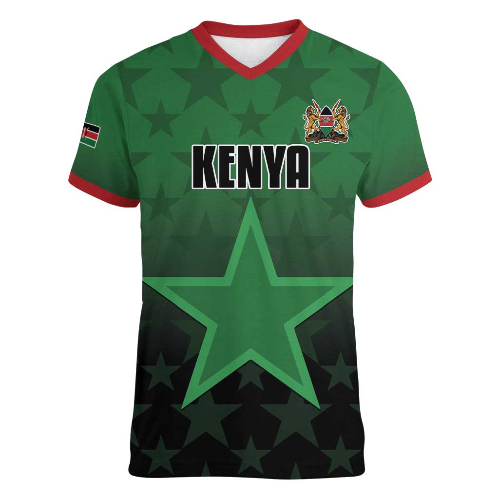 Custom Kenya Football Women V-Neck T-Shirt Go Harambee Stars - Green Jersey - Wonder Print Shop