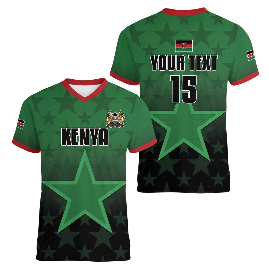 Custom Kenya Football Women V-Neck T-Shirt Go Harambee Stars - Green Jersey - Wonder Print Shop