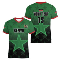 Custom Kenya Football Women V-Neck T-Shirt Go Harambee Stars - Green Jersey - Wonder Print Shop