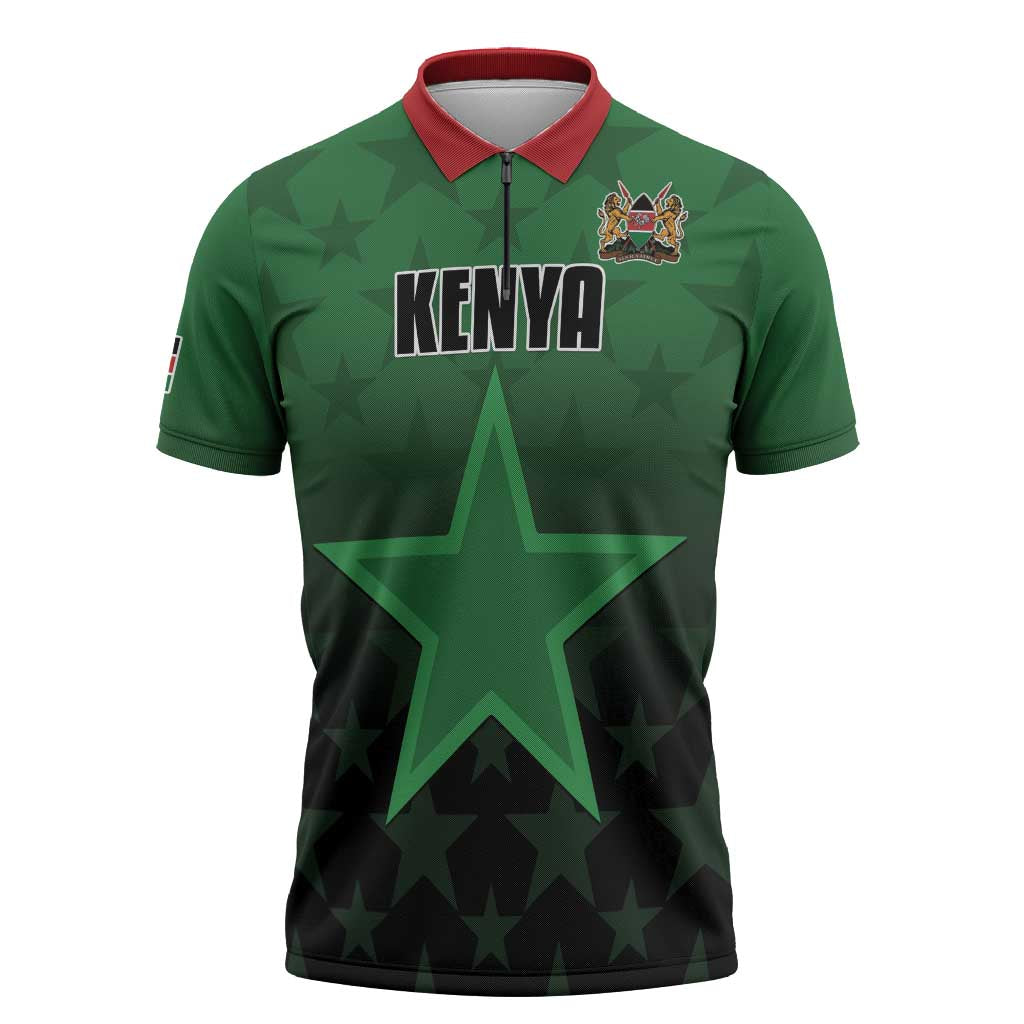 Custom Kenya Football Zipper Polo Shirt Go Harambee Stars - Green Jersey - Wonder Print Shop